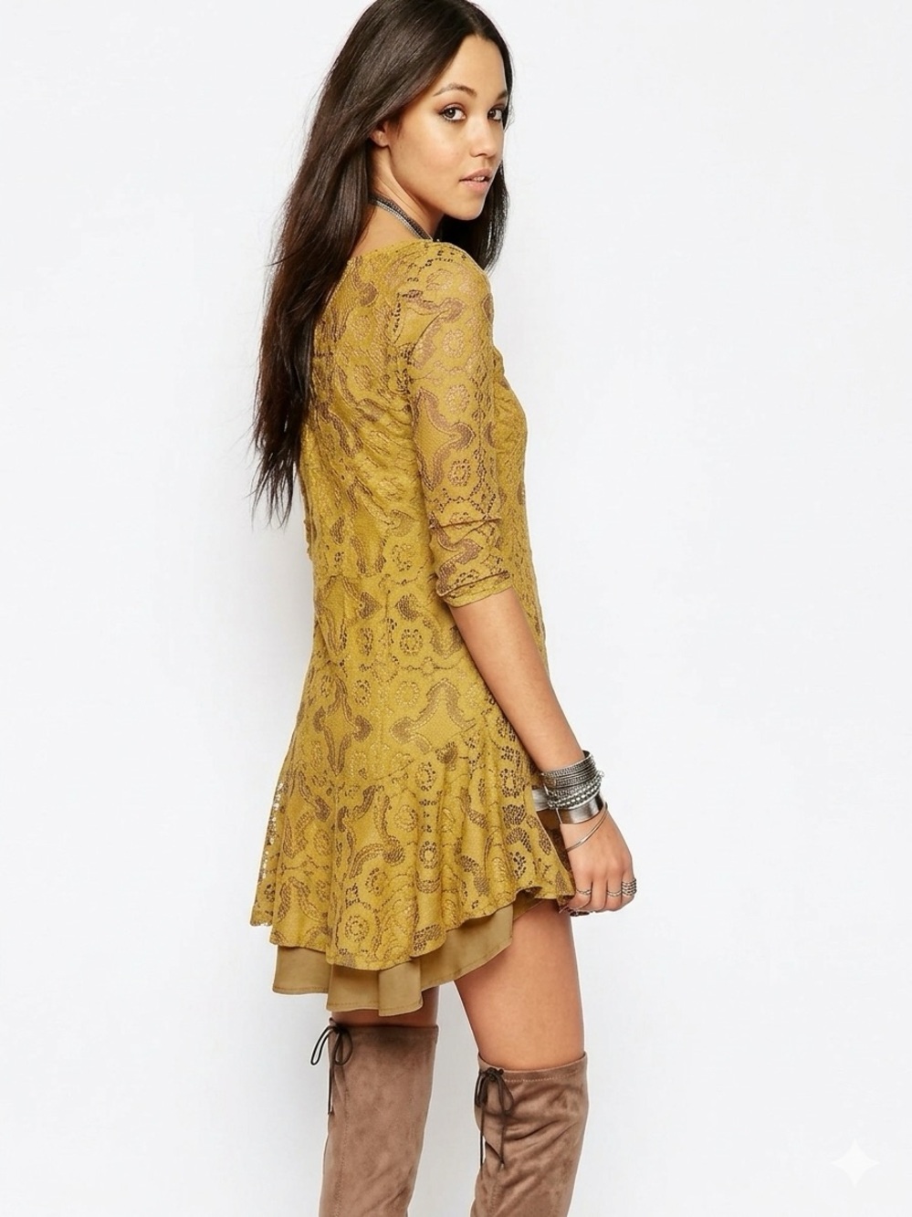 Free People Walking To The Sun Lace Mini Dress Tunic - Dandelion Yellow - Size 4